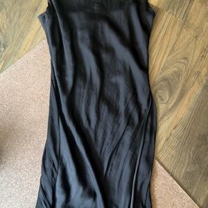 Naked Zebra Black Satin Side Slit Midi Dress NWT